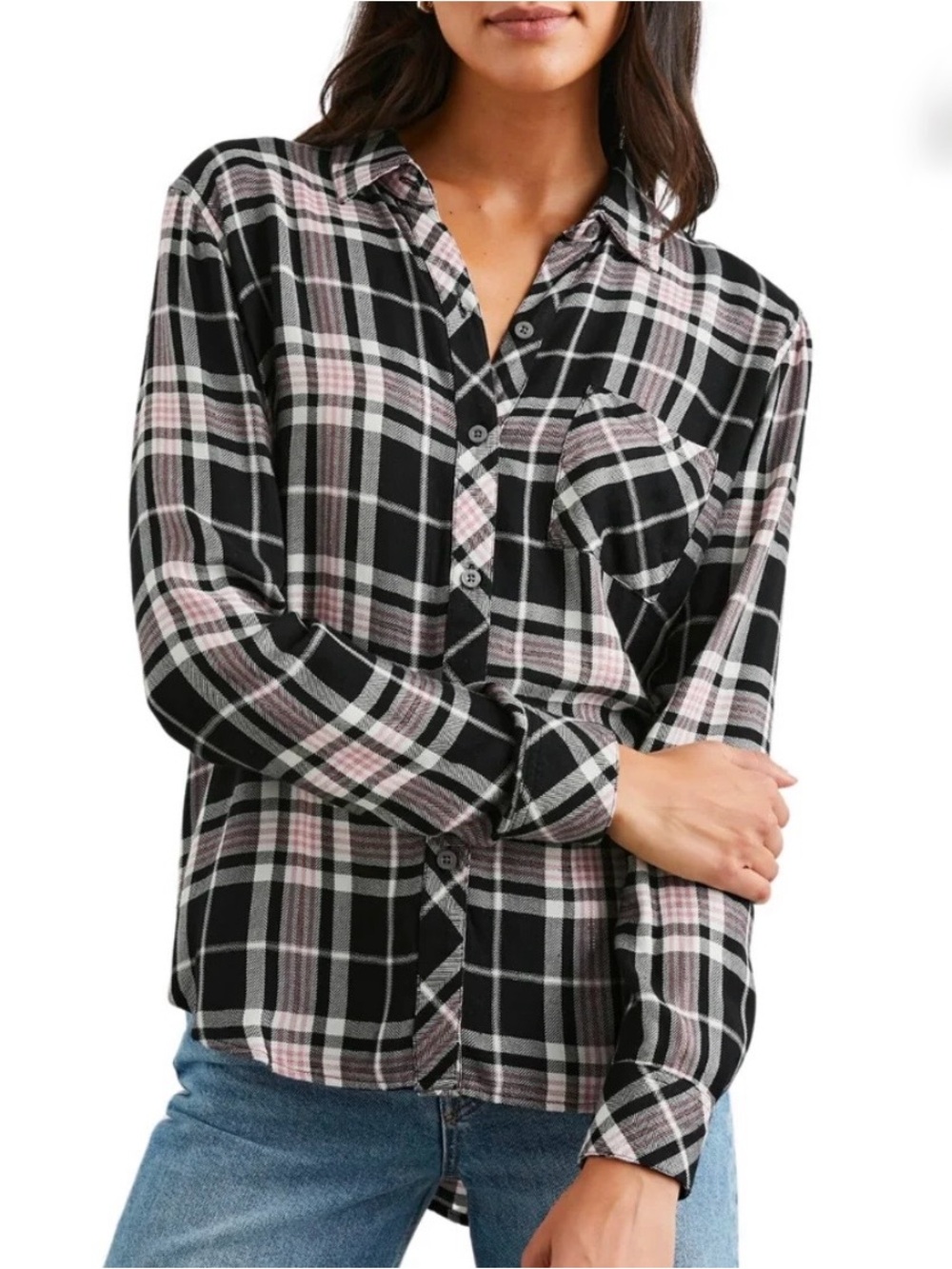 Rails Black and Pink Plaid Button-Down Shirt